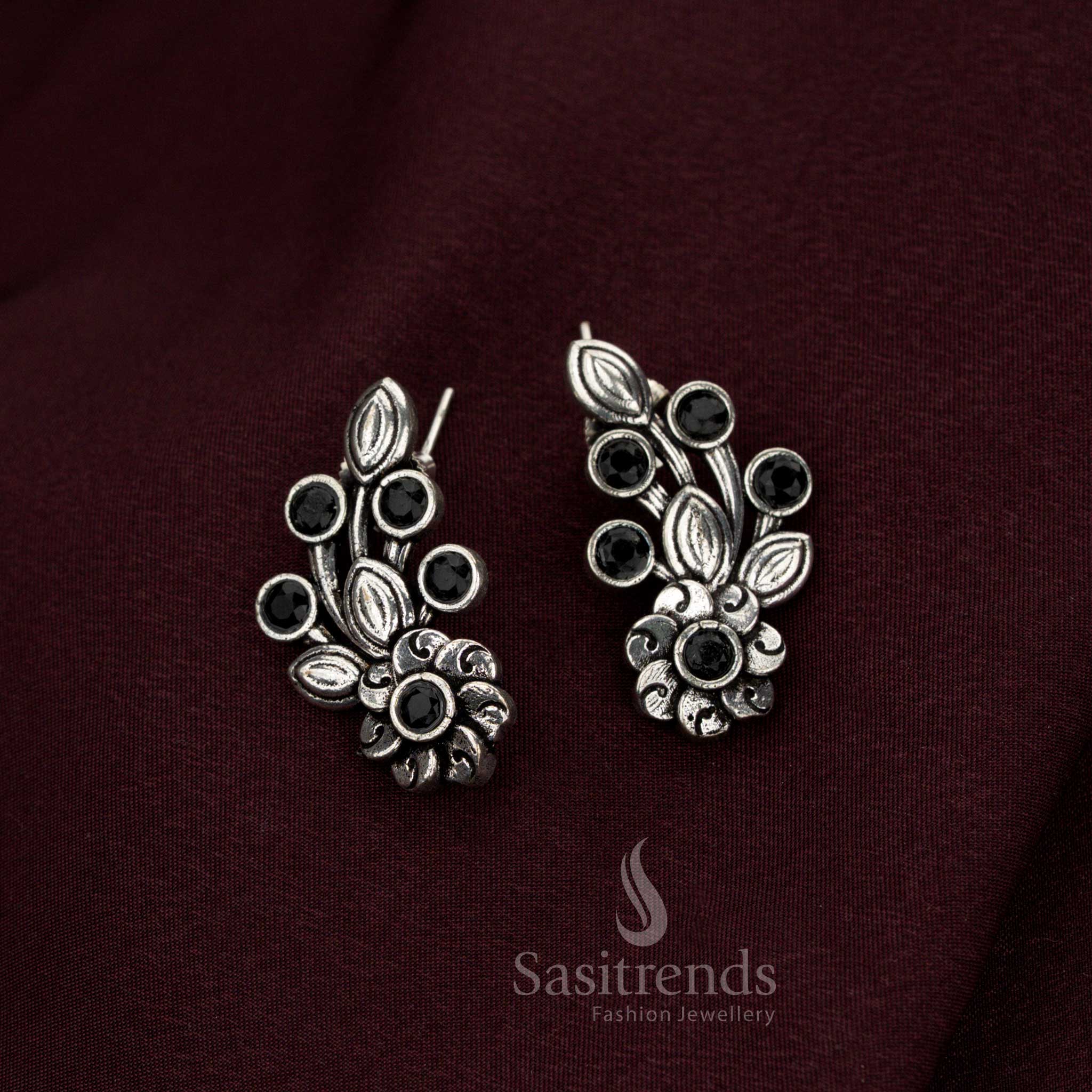 Opulent black oxidised earrings adorned with resplendent artistry crafted for lavish elegance noble heritage and splendid jewellery style – Sasitrends