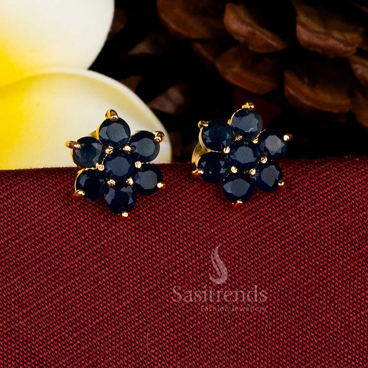 Elegant blue circular AD stone floral stud earrings micro gold plated suitable for stylish party looks – Sasitrends