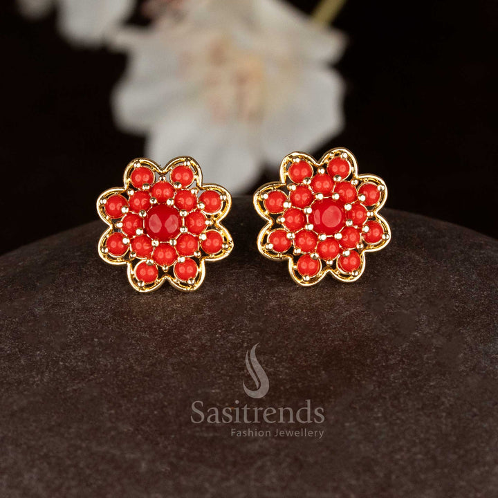 Brilliant micro gold floral necklace with Pavalam gem accents for wedding and festive occasions - Sasitrends