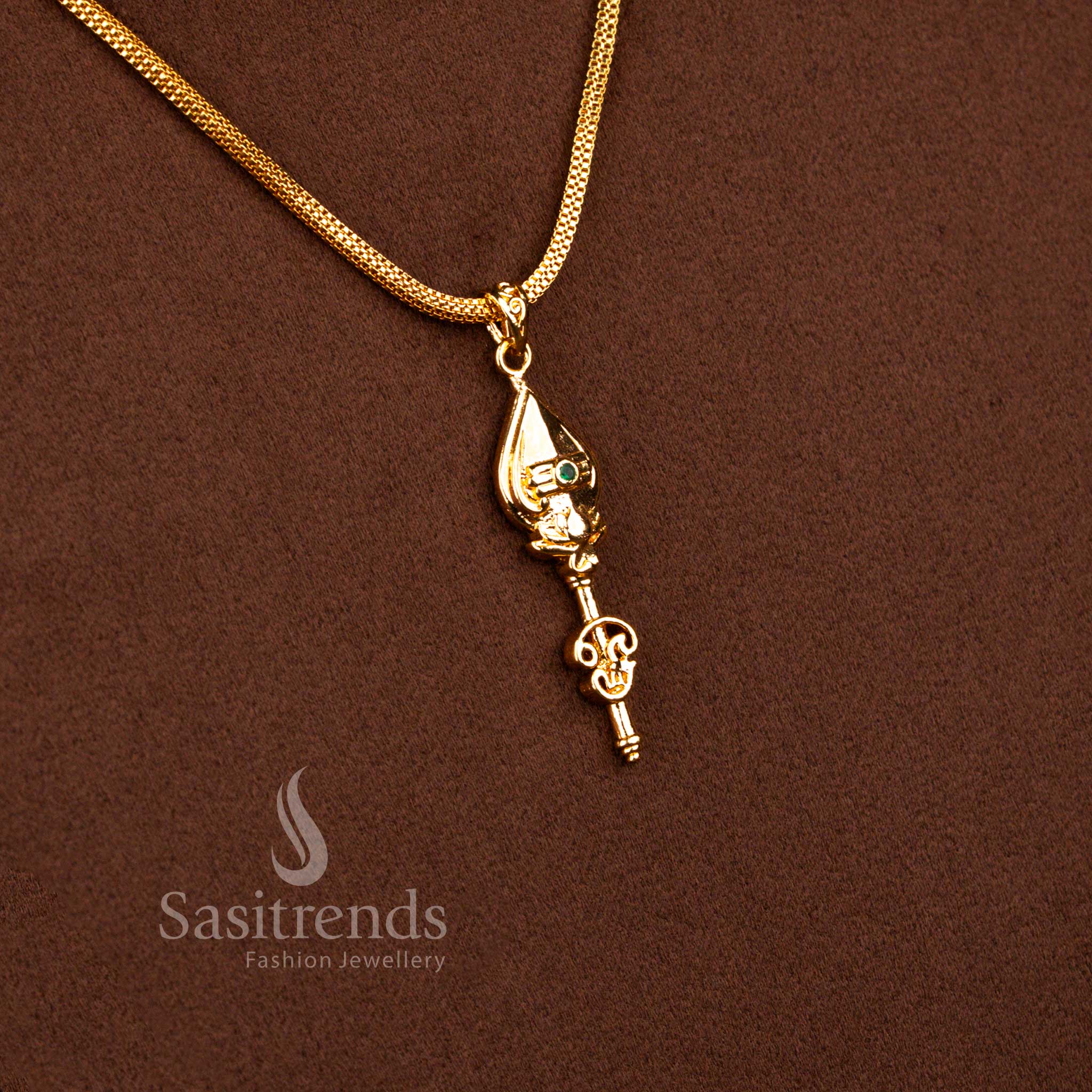 Beautifully Crafted 24K Micro Gold Plated Vel Drop Pendant Necklace with 24 Inches Box Chain | Traditional Gold Finish Jewellery