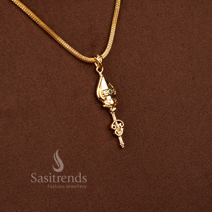 Beautifully Crafted 24K Micro Gold Plated Vel Drop Pendant Necklace with 24 Inches Box Chain | Traditional Gold Finish Jewellery