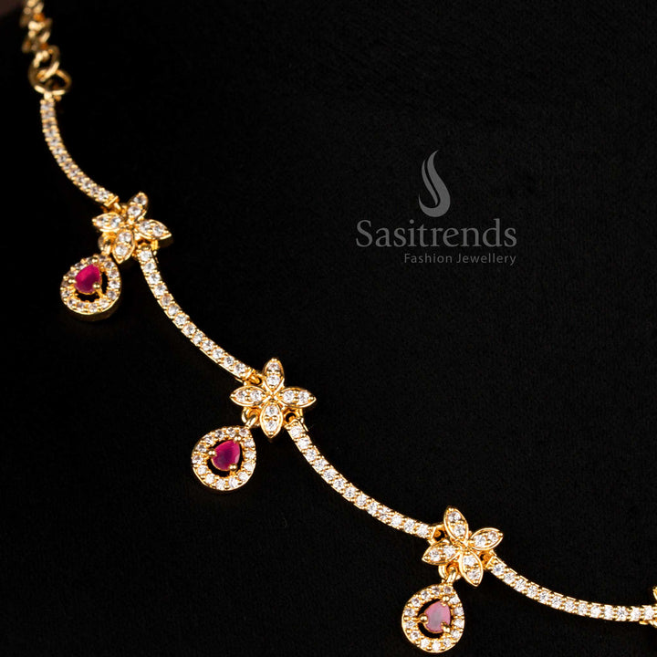 Exquisite American diamond micro gold plated white necklace set crafted for royal charm with a real diamond look - Sasitrends