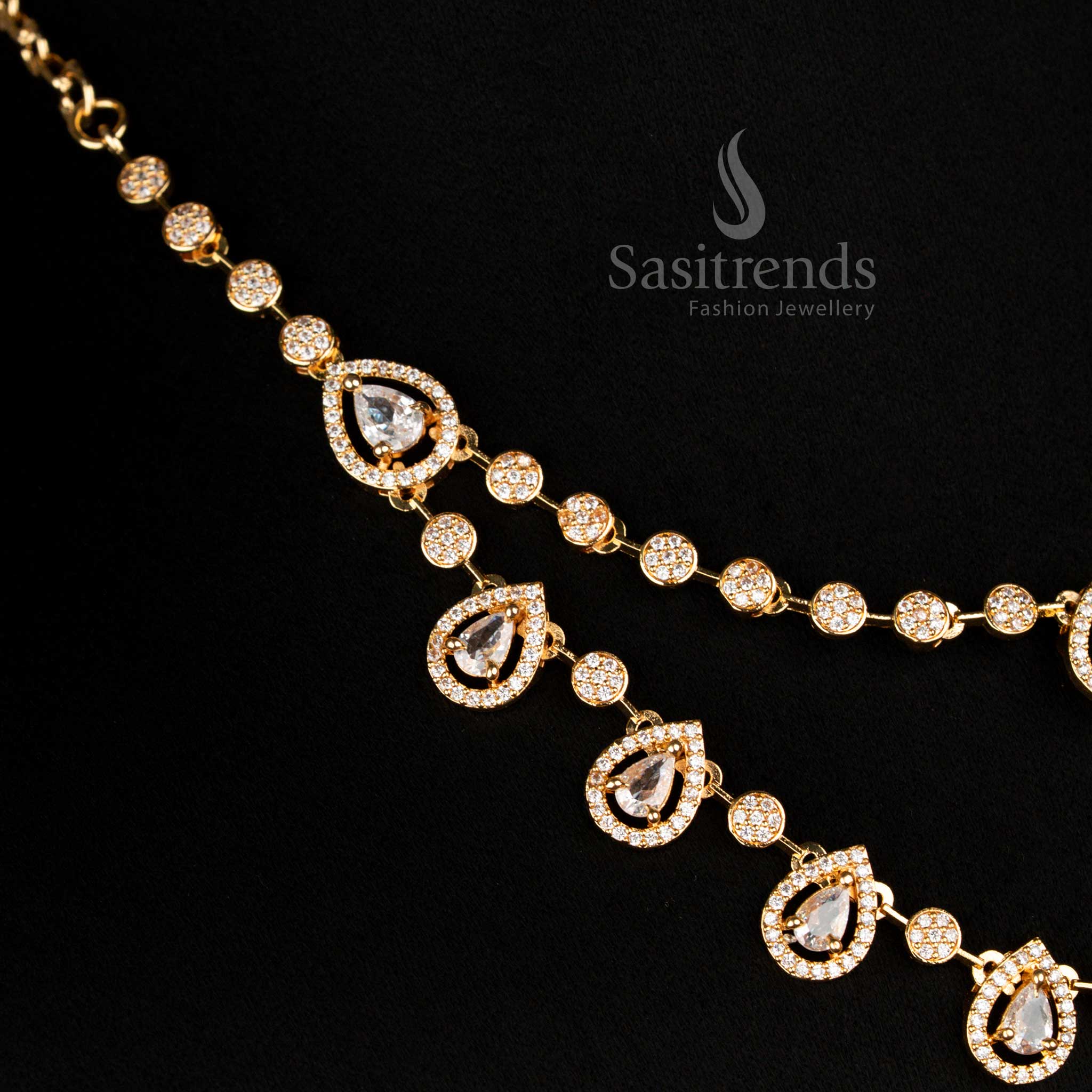 Exquisite full white American diamond micro gold plated jewellery set designed with luxury brilliance for party wear - Sasitrends