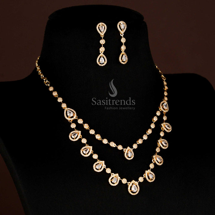 Luxurious Full White American Diamond Micro Gold Plated Necklace Jewellery Set | Party Wear