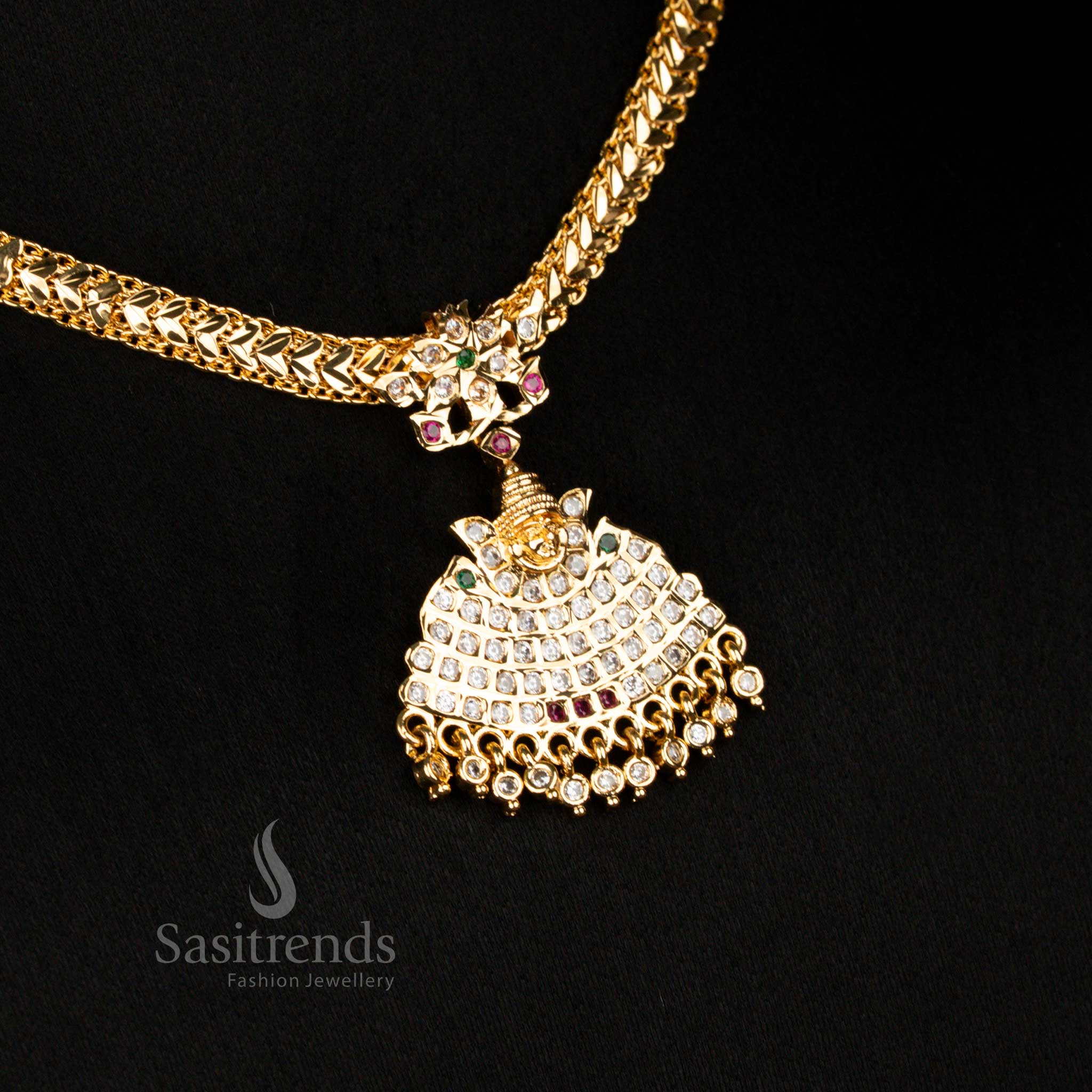 Luxurious Handcrafted One Gram Micro Gold Plated Multi God Motif Floral Dome Pendant Necklace With Bead Drops Ideal For Festivals And Classic Look - Sasitrends