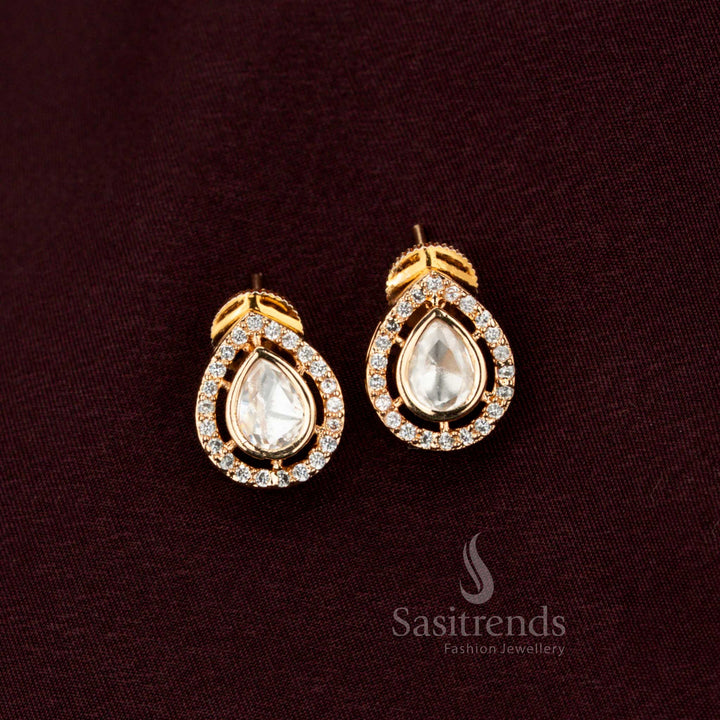 Regal AD Kundan Waterdrop Shape Earrings With Dual Teardrop Outlines For Receptions - Sasitrends