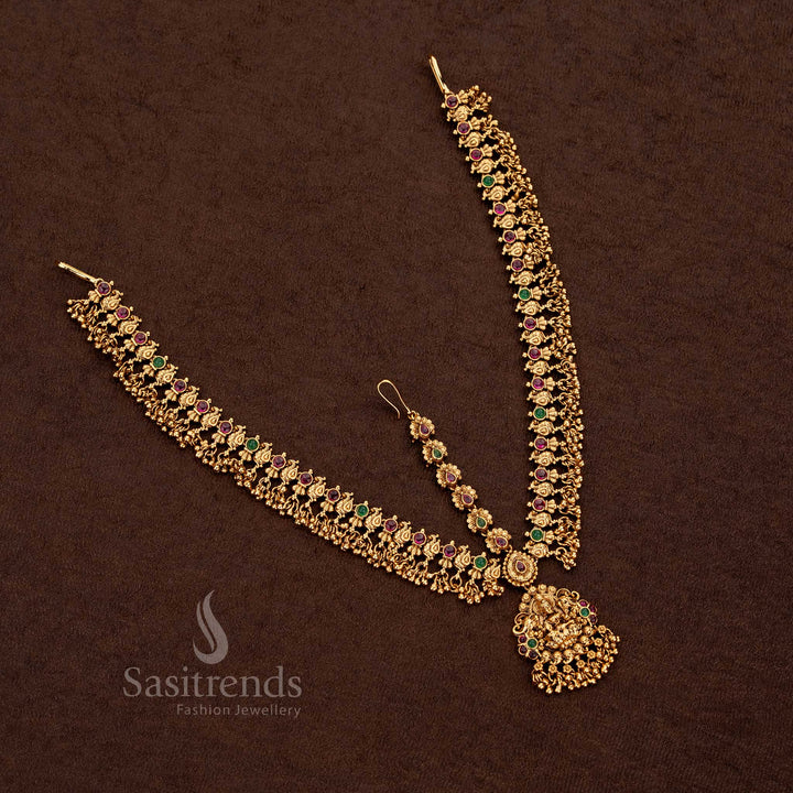 Premium Temple Matte Gold Plated Lakshmi Peacock Three Layer Tikka – Bridal, Wedding & Temple Wear - Sasitrends