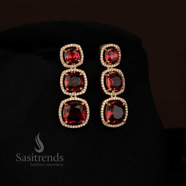 Charming micro gold plated American Diamond red earrings ideal for party glamour and celebration style with graceful finishing – Sasitrends