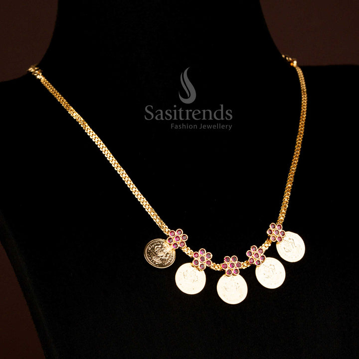 Heritage micro gold plated Lakshmi coin necklace inspired by Kerala temple jewellery traditions for divine occasions - Sasitrends