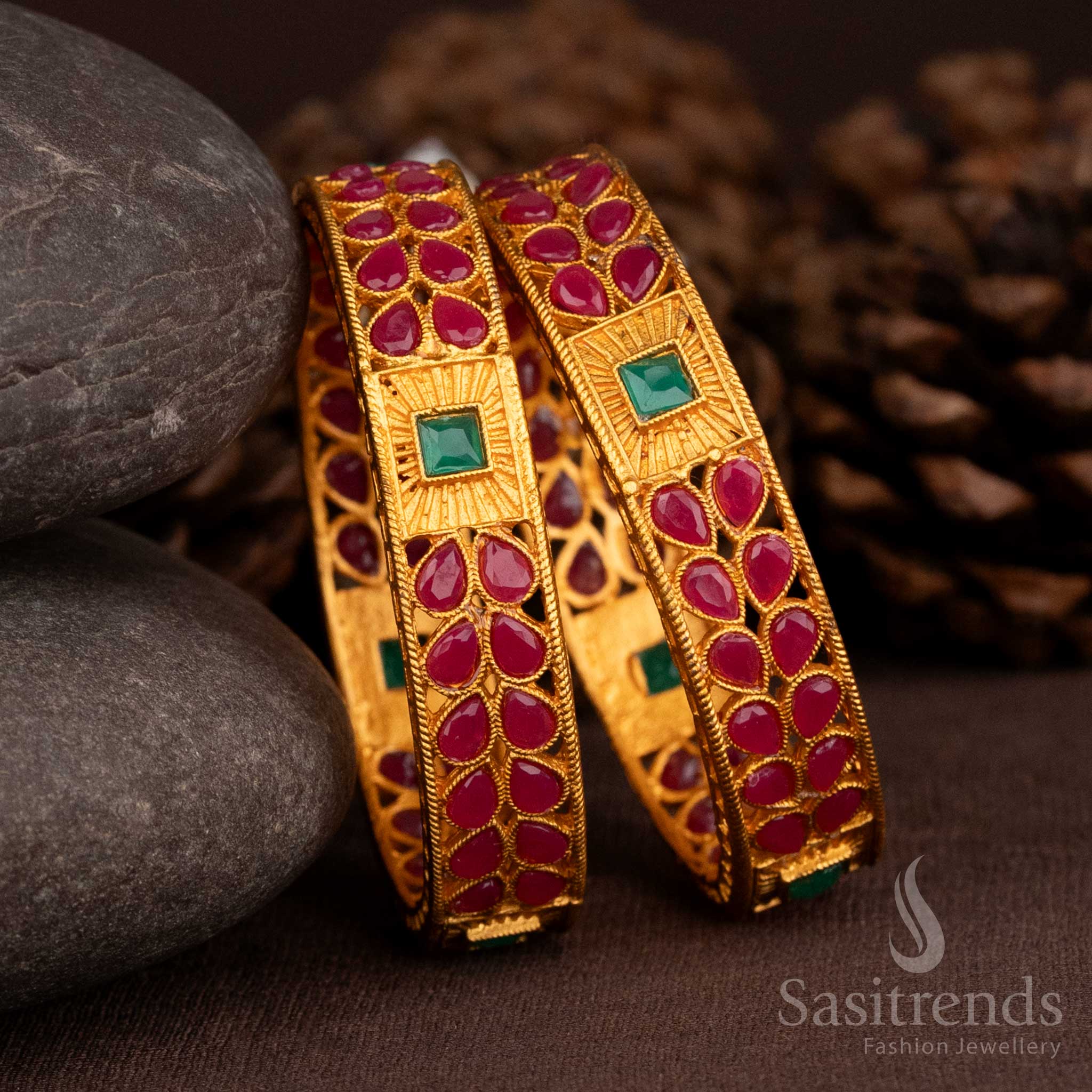 Matte gold toned bangles with a brass look, perfect for radiant saree styling and occasional gatherings – Sasitrends