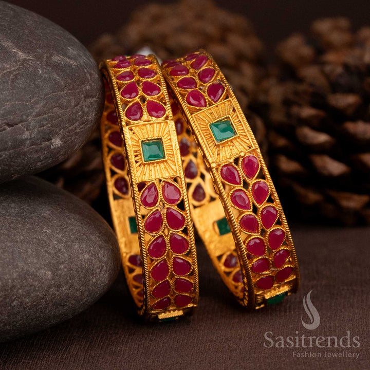 Matte gold toned bangles with a brass look, perfect for radiant saree styling and occasional gatherings – Sasitrends
