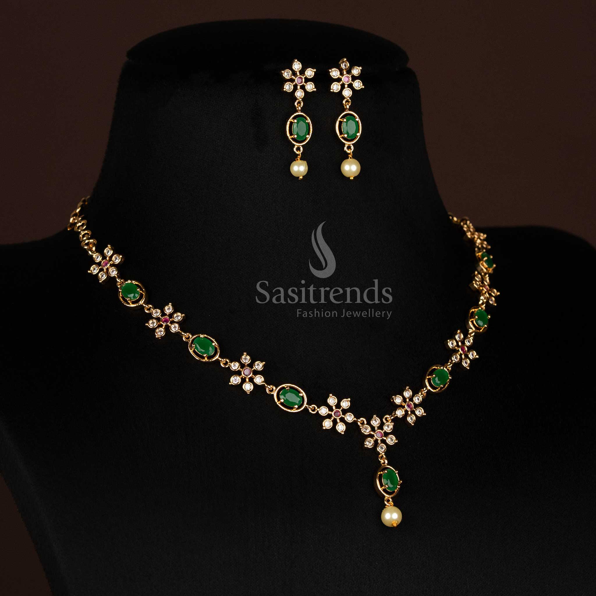 American Diamond Multi Color Stone Necklace Jewellery Set - Sasitrends