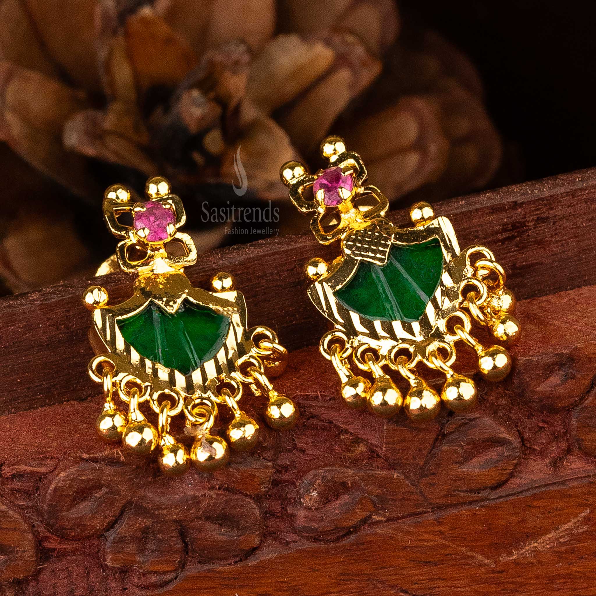 Elegant Palakka Earrings with Golden Balls Micro Gold Plated Brass Sasitrends