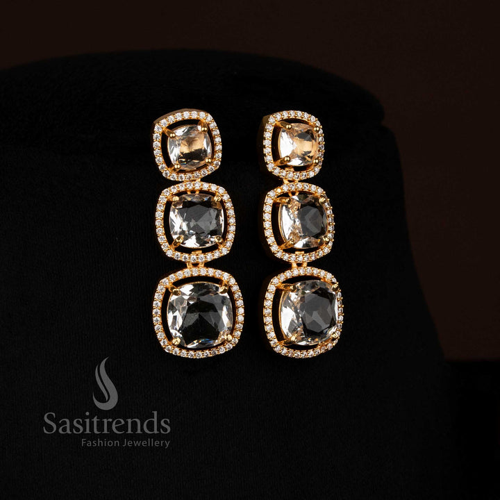 Chic one-gram micro gold plated American Diamond white jhumka-style earrings with lustrous finish and premium polish designed to complete any wedding or festive look – Sasitrends