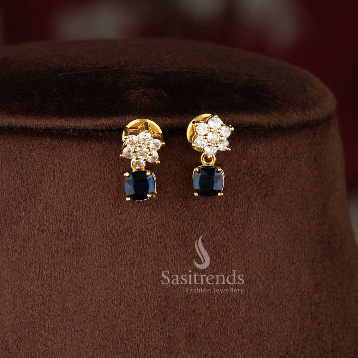 Graceful blue American diamond matte gold plated floral earrings jewellery set for traditional outfits – Sasitrends