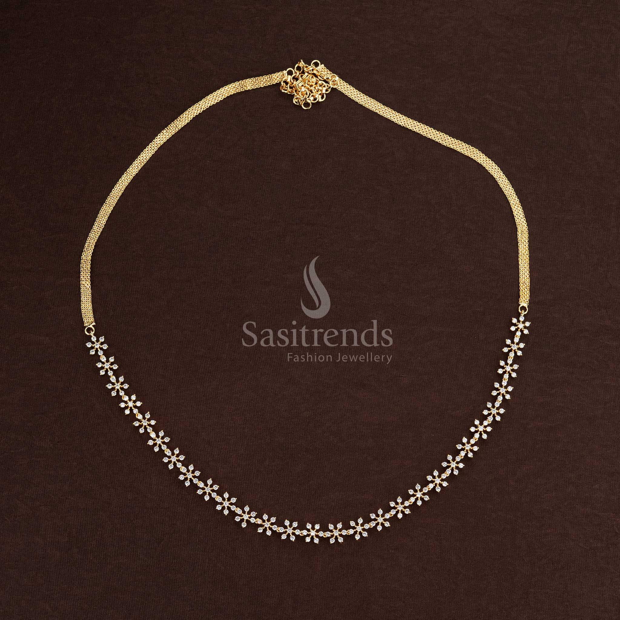 Attractive Party wear American Diamond Silver & Gold Plated Short & Long Floral Necklace Set , Hipchain- Sasitrends - Sasitrends