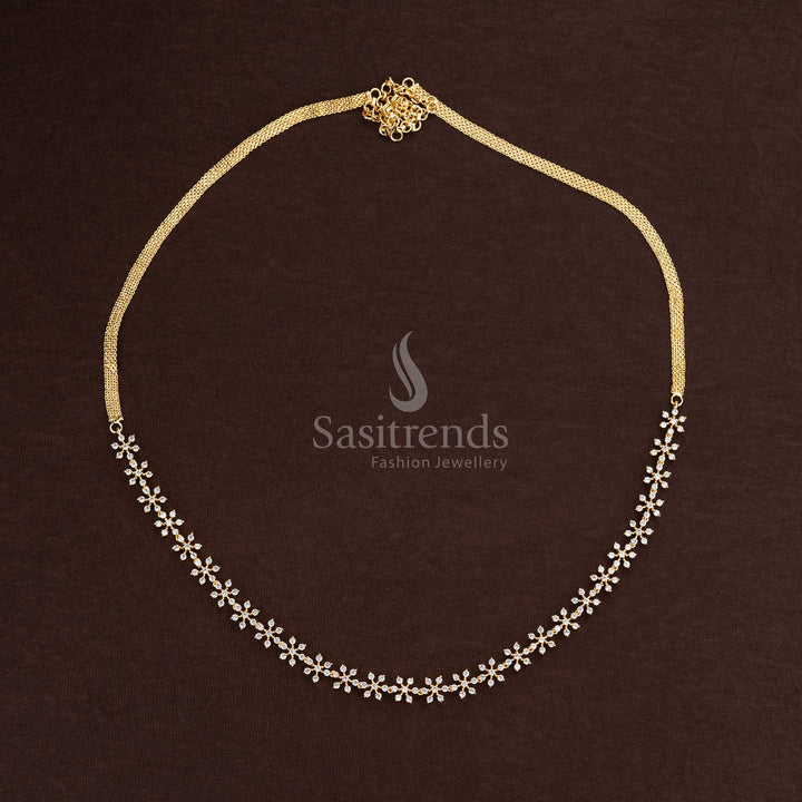 Attractive Party wear American Diamond Silver & Gold Plated Short & Long Floral Necklace Set , Hipchain- Sasitrends - Sasitrends