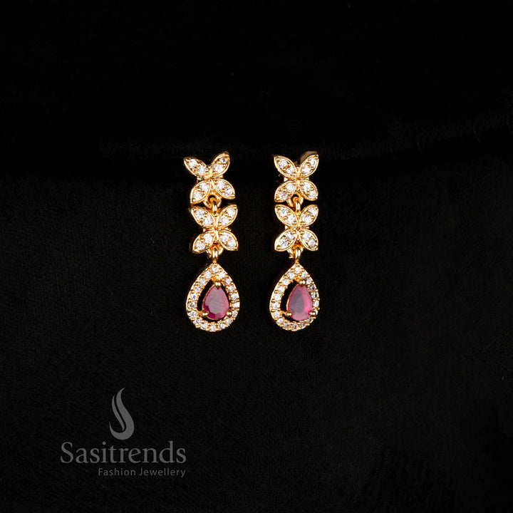 Splendid American diamond micro gold plated white Earrings set glowing in luxury diamond style for weddings and parties - Sasitrends