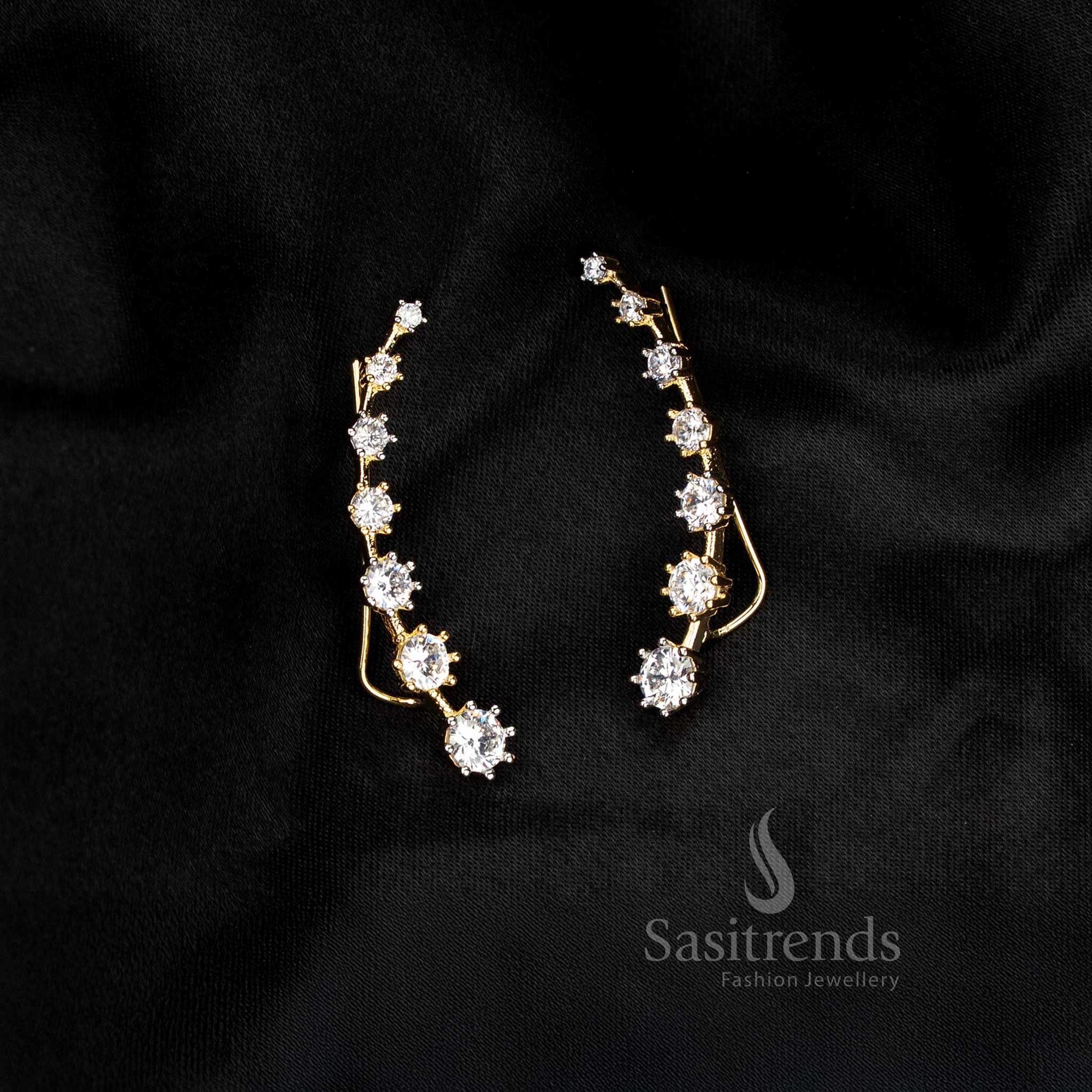 Dual tone Gangajamuna crystal bar American Diamond earcuff giving an edgy modern appeal for sleek fashionwear – Sasitrends