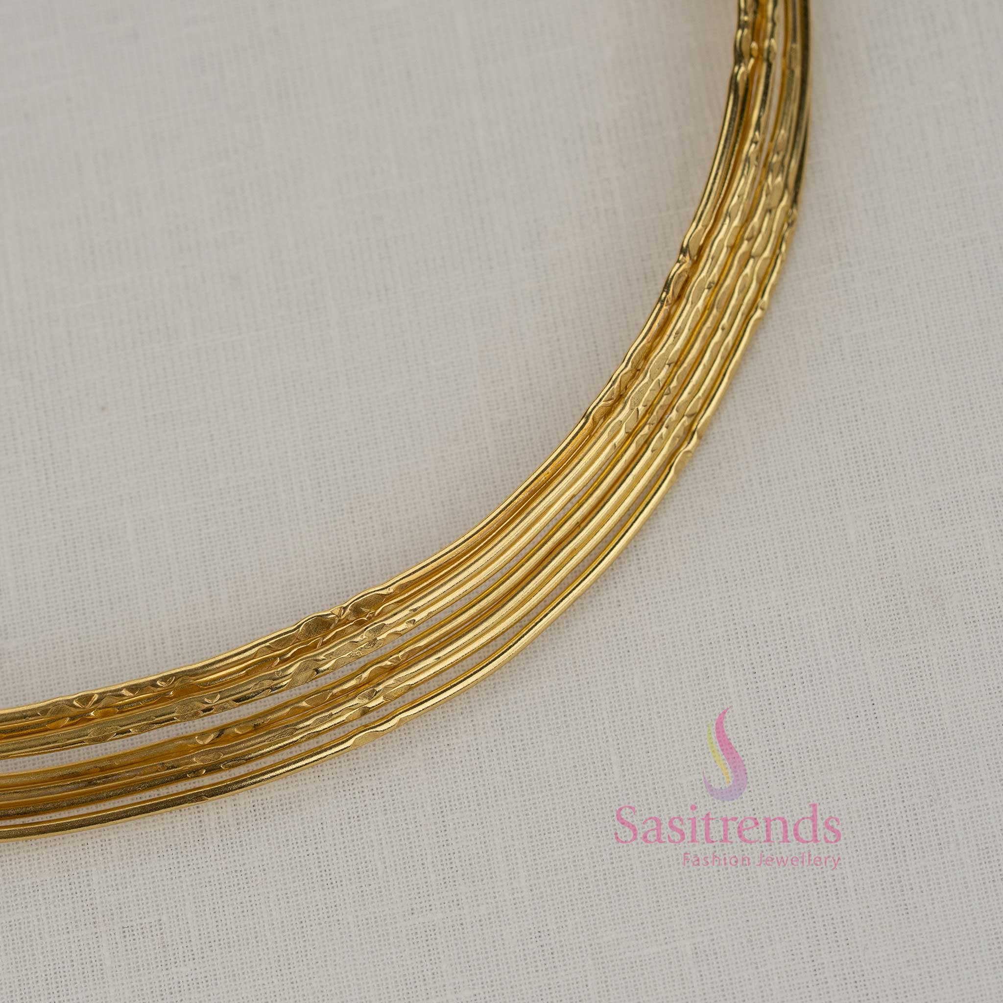 Minimal gold plated layered collar husli necklace designed to enhance festive outfits temple gatherings and elegant cultural dressing - Sasitrends