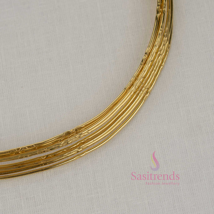 Minimal gold plated layered collar husli necklace designed to enhance festive outfits temple gatherings and elegant cultural dressing - Sasitrends