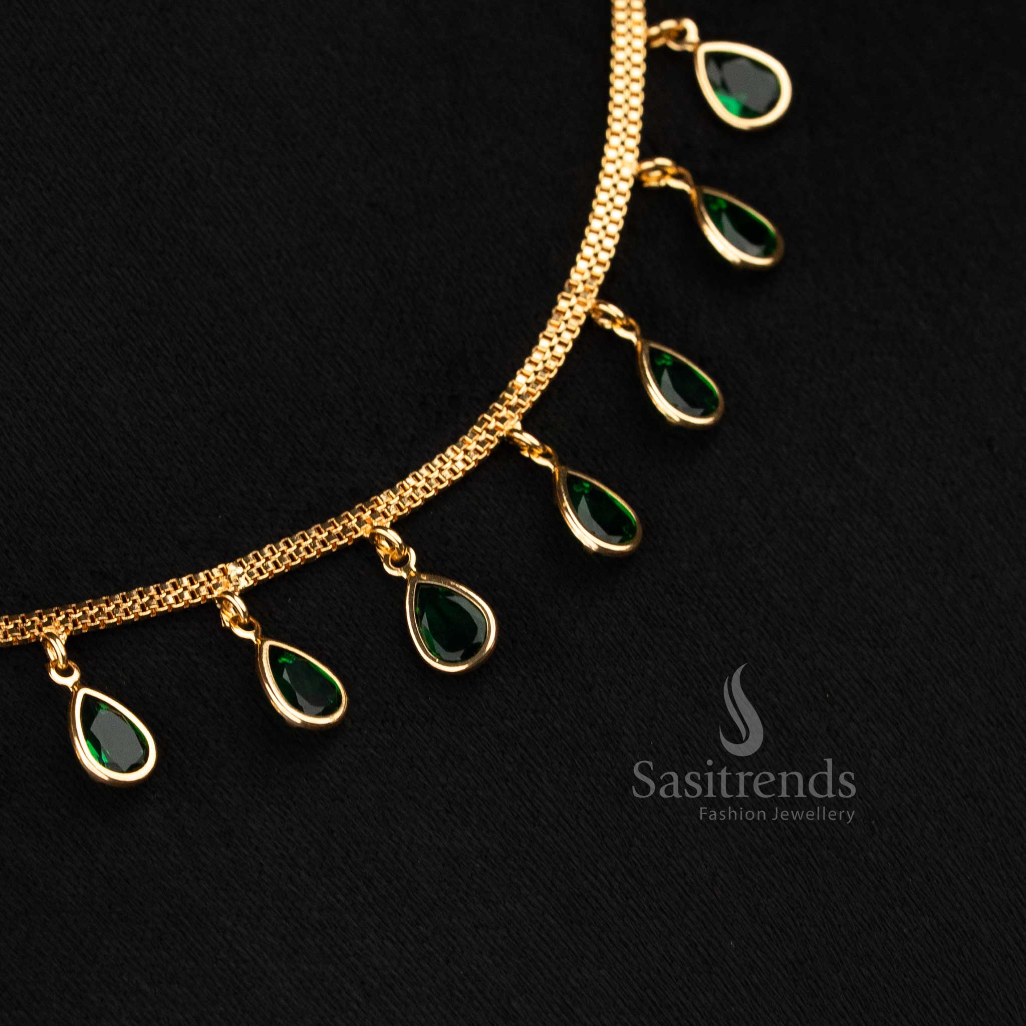 Graceful green pear AD designer necklace with gold plated finish, ideal for celebrations - Sasitrends
