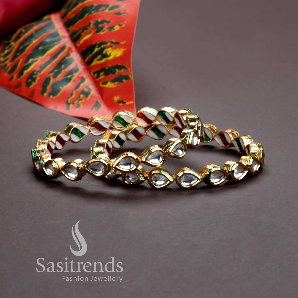 Stylish high gold plated kundan stone bangles for women - traditional jewelry for festive occasions - Sasitrends