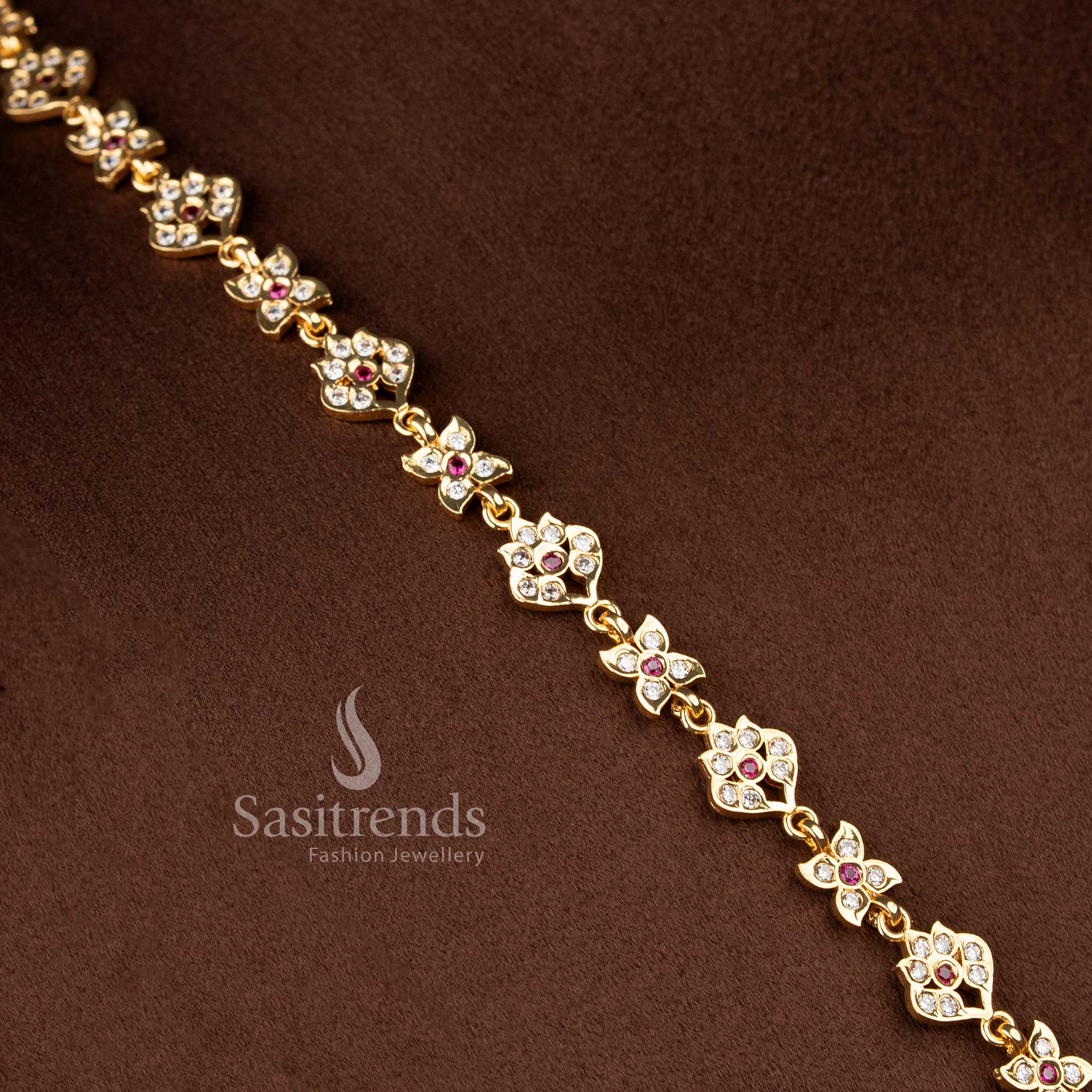 Premium white ruby Impon micro gold plated floral mandala long necklace for festive occasions – Sasitrends