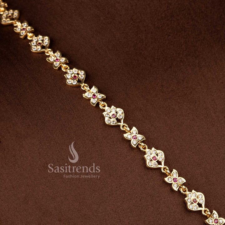 Premium white ruby Impon micro gold plated floral mandala long necklace for festive occasions – Sasitrends