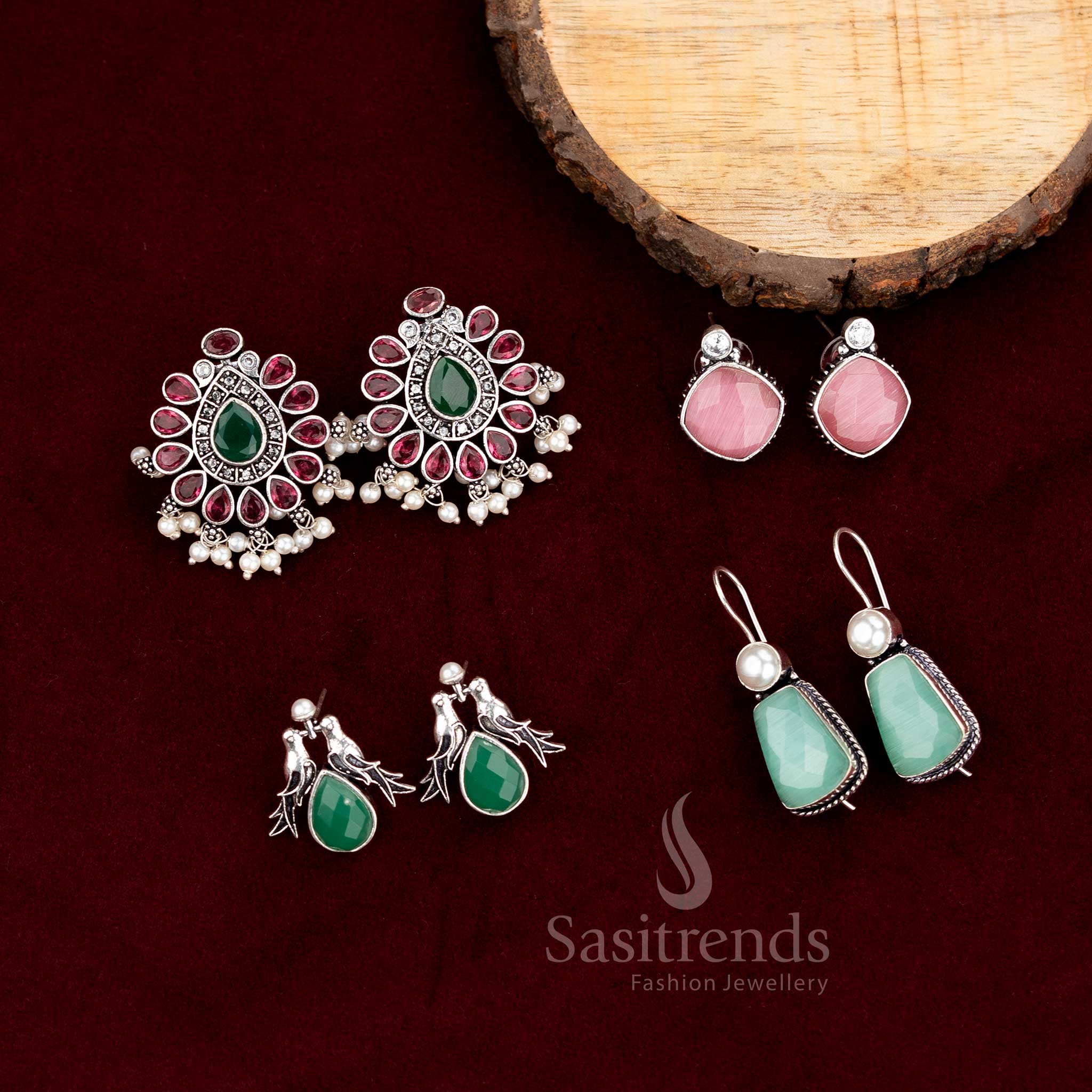 Premium Oxidised Earrings Combo Set Featuring Chandbali, Stud, Hook And Bird Designs, Crafted In Antique Silver Finish For Women’s Party, Festive And Daily Wear – Sasitrends
