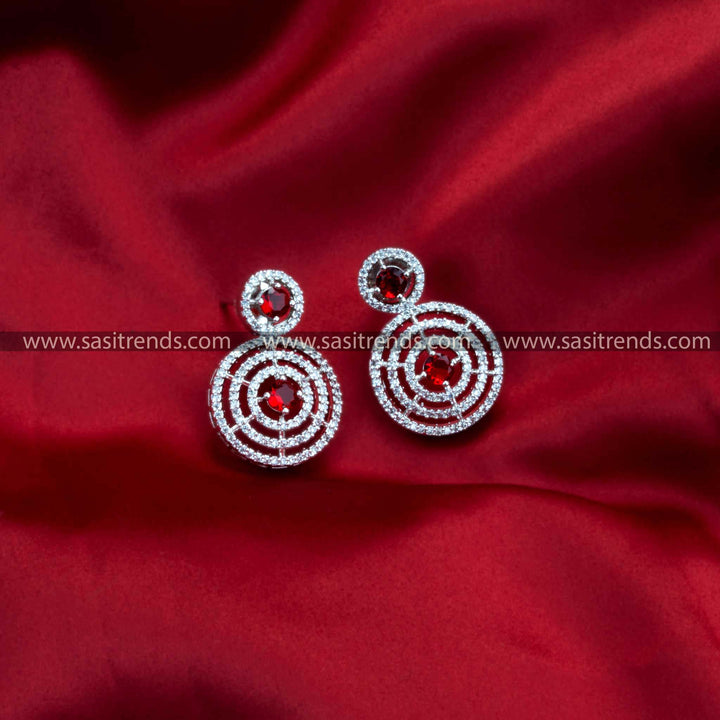 Striking Rhodium Silver Plated Necklace Featuring Bold Red Stones & American Diamonds