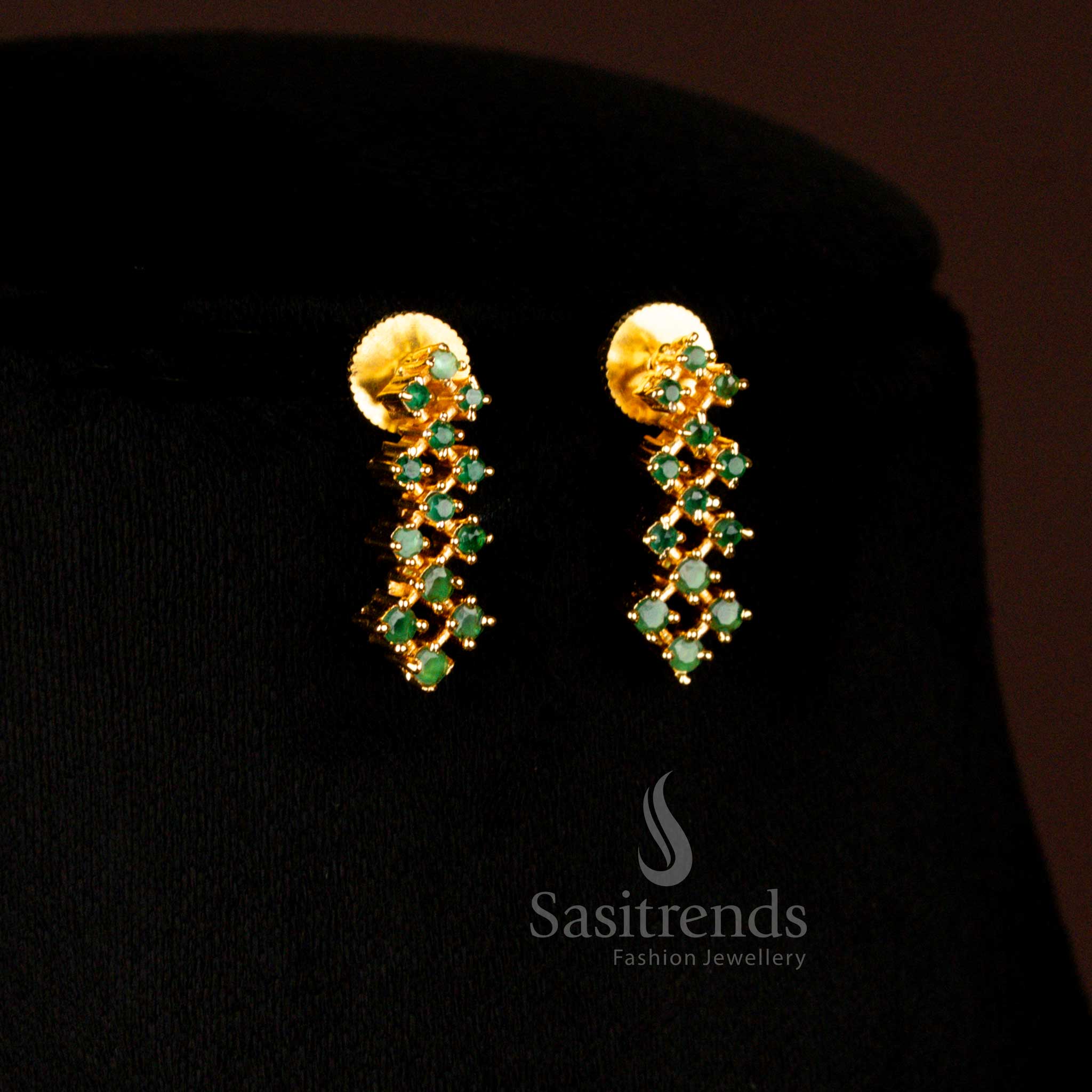 Premium Micro Gold Plated Green American Diamond Earrings Featuring Geometric Cluster Design Ideal For Wedding And Festivals - Sasitrends