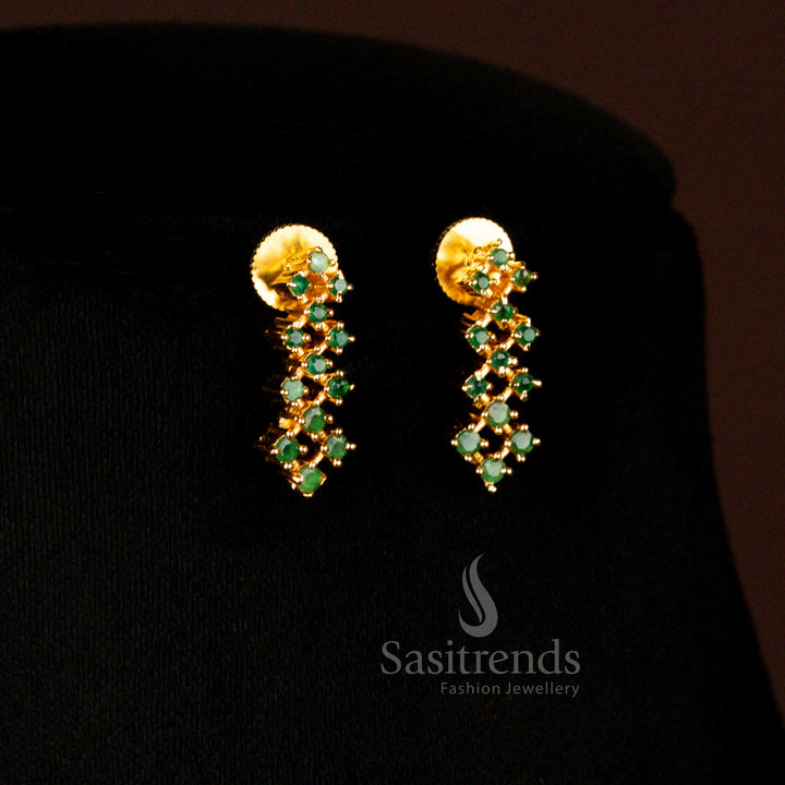 Premium Micro Gold Plated Green American Diamond Earrings Featuring Geometric Cluster Design Ideal For Wedding And Festivals - Sasitrends