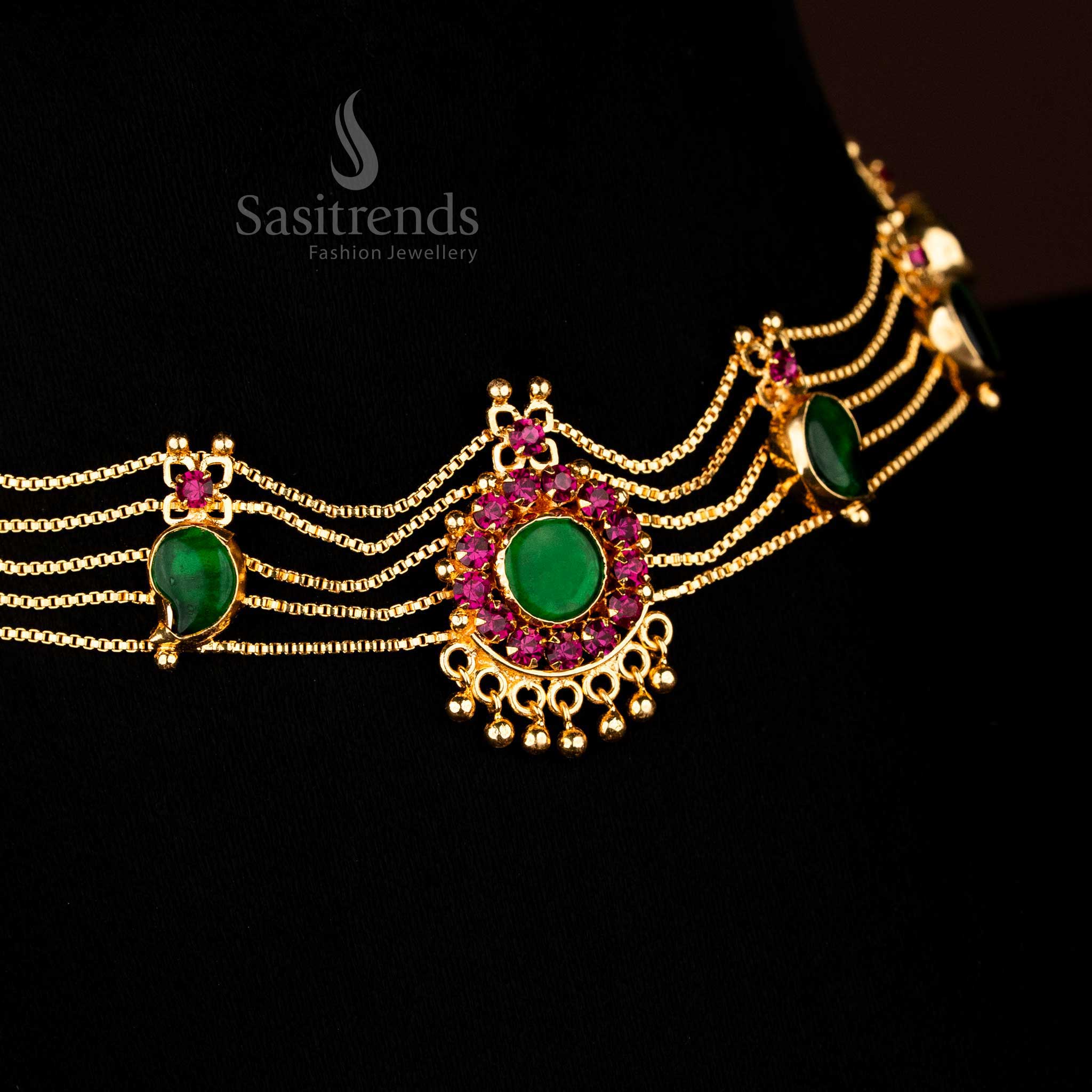Radiant one gram micro gold plated mango choker necklace jewellery set with mango-toned stones for festive elegance - Sasitrends