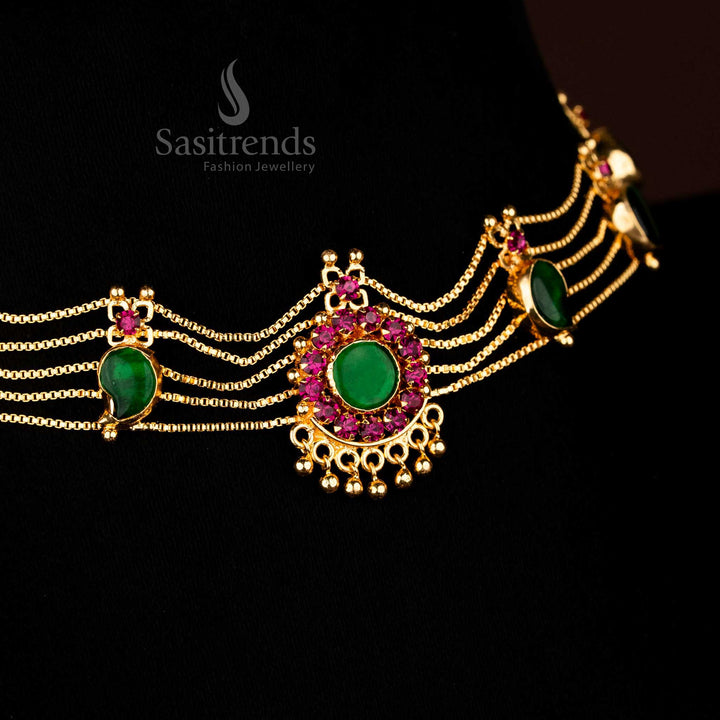 Radiant one gram micro gold plated mango choker necklace jewellery set with mango-toned stones for festive elegance - Sasitrends