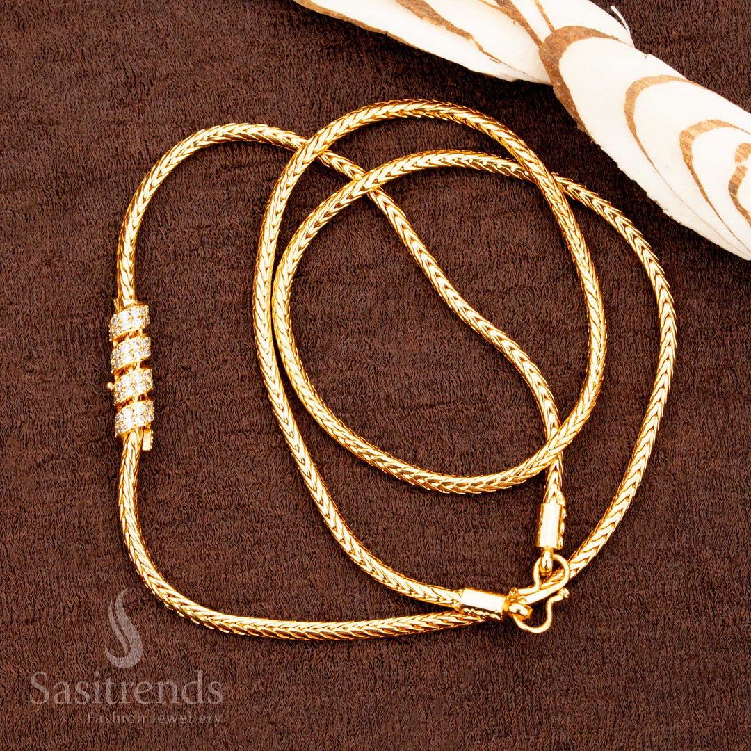 Micro Gold Plated Small Spring Muggapu Chain with AD Stones – Sasitrends
