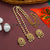 Temple Gold Toned Floral Pendant Pearl Necklace Set with Multi Color AD Stones and Pearl Earrings