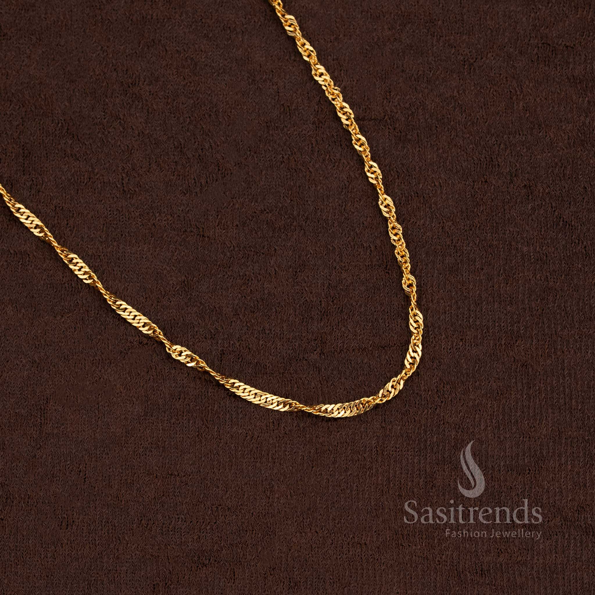 Traditional wear one gram micro gold plated thin 24 Inches twisted rope chain , Perfect for silk sarees - Sasitrends