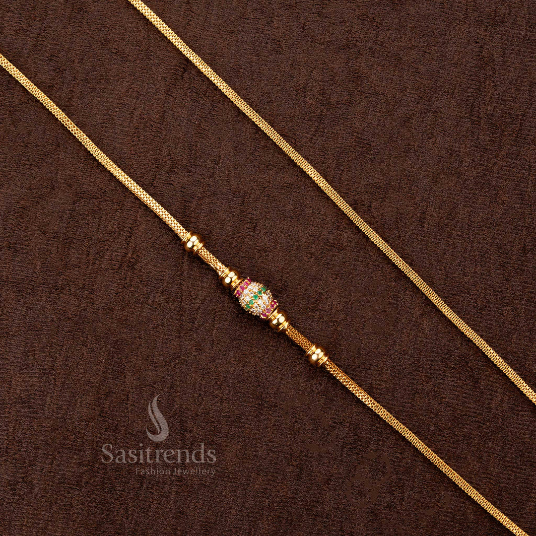 Premium Gold Look Mugappu Chain with Triple Layer and Stone Barrel – Sasitrends
