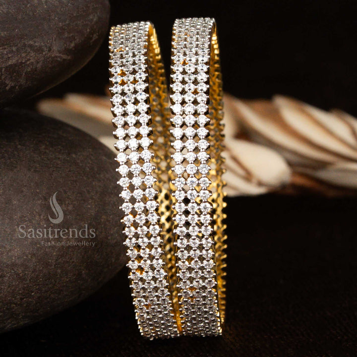 Three-Line American Diamond 1-Year Guaranteed Micro Gold Plated Bangles - Sasitrends