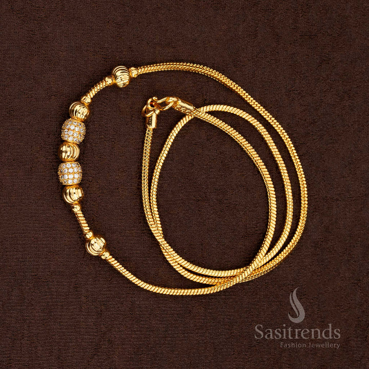 Lustrous white gems set along a polished gold chain featuring golden bead highlights for a sophisticated look – Sasitrends