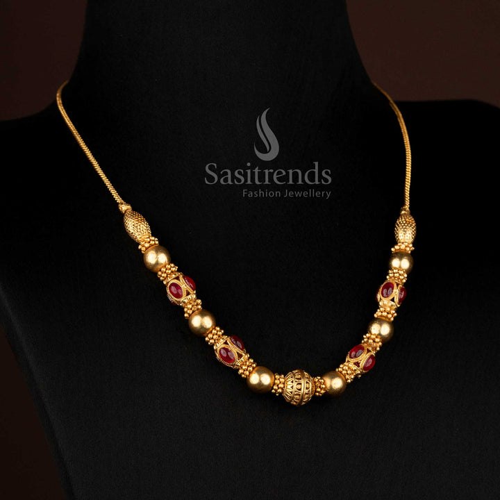 Exquisite Temple Matte Gold Plated Ball Chain Necklace Radiating Festive Splendour and Traditional Ornament Jewellery Charm – Sasitrends