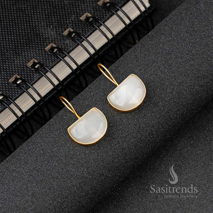 Traditional Brass Material Gold Plated White Monalisa Stone Fish Hook Earrings 