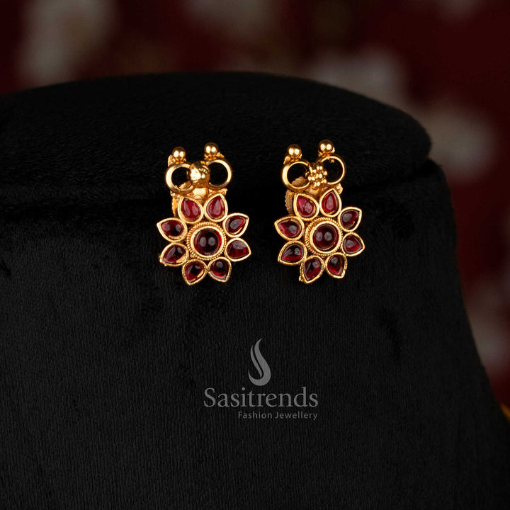 Stylish classic matte gold plated ruby floral guttapusalu earrings for festival wear – Sasitrends