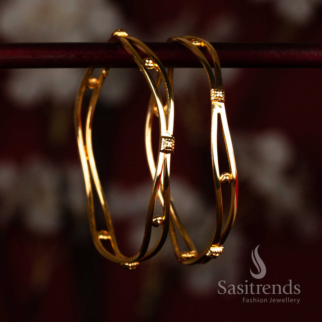 Elegant one gram micro gold plated wave zig-zag pattern pair of two designer bangles perfect for traditional festive occasion wear guaranteed – Sasitrends
