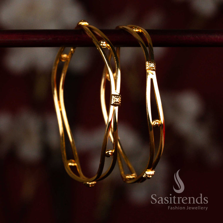 One Gram Micro Gold Plated Pair of 2 Wave Zig-Zag Designer Bangles for Festive Traditional Styling - Guaranteed