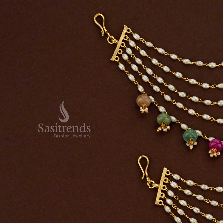 Pearl ball drop embellished 5 layer gold plated matil perfect for traditional functions, festive charm and bridal styling – Sasitrends