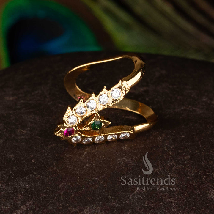 One gram micro gold plated Panchaloha AD stone V-shape leaf design Impon Addigai traditional ring with real gold look – Sasitrends