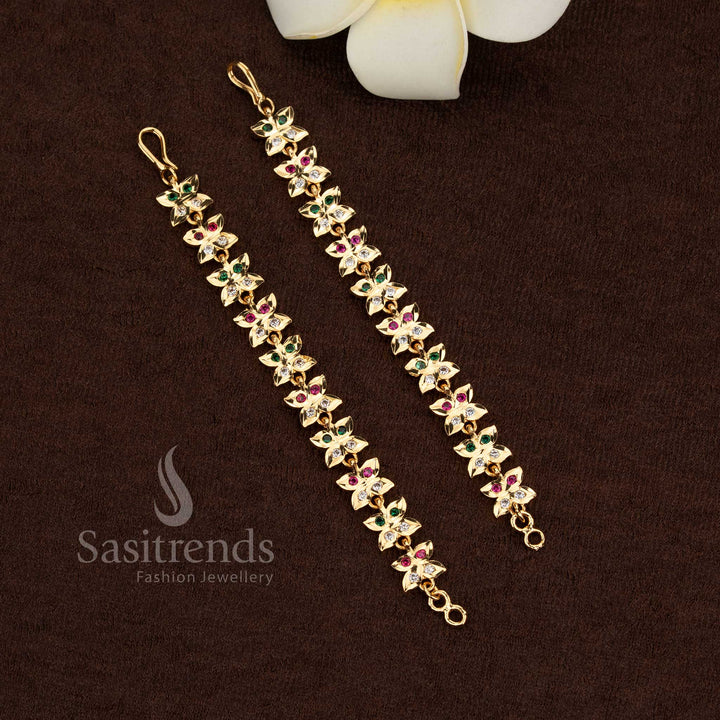 Vibrant impon multi colour micro gold plated panchaloga floral matils for bridal dance hair décor - Sasitrends