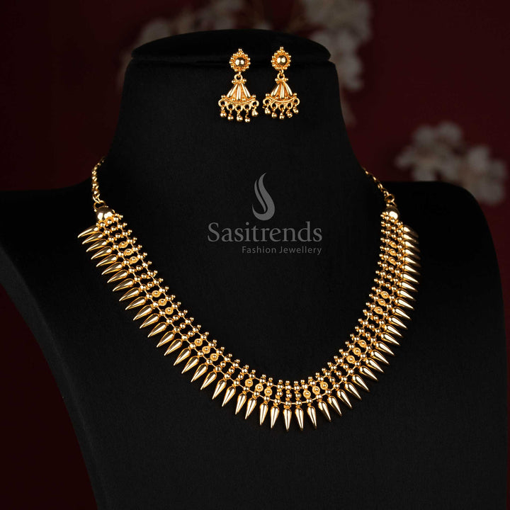 Elegant Kerala Mullapoo micro gold plated necklace and earrings set for women, reflecting classical South Indian traditional wear beauty – Sasitrends